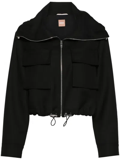 Hugo Boss Logo-plaque Cropped Jacket In Black