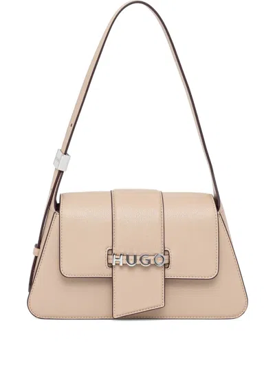 Hugo Boss Logo-plaque Flap Shoulder Bag In Neutral
