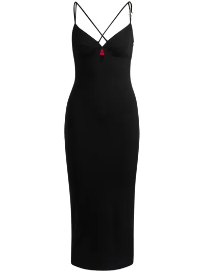 Hugo Boss Logo-plaque Jersey Midi Dress In Black