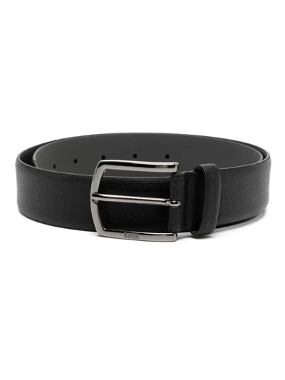 Hugo Boss Logo-plaque Leather Belt In Black