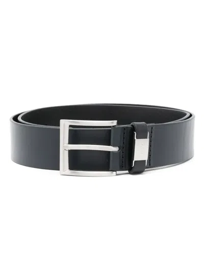 Hugo Boss Logo-plaque Leather Belt In Schwarz