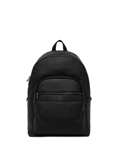 Hugo Boss Logo-plaque Leather-effect Backpack In Black