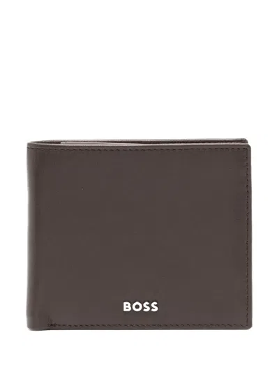 Hugo Boss Logo-plaque Leather Wallet In Brown