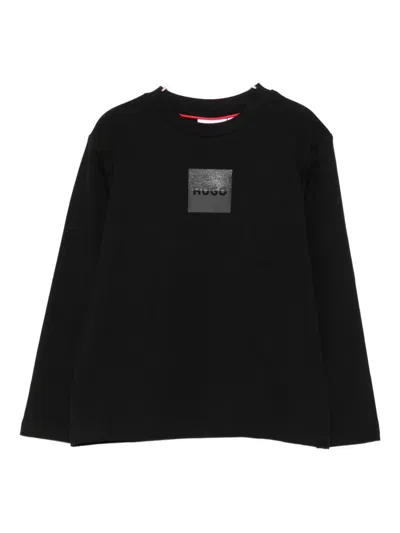 Hugo Boss Kids' Logo-plaque Long-sleeve Top In Black