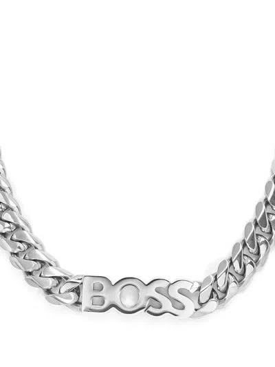 Hugo Boss Logo-plaque Necklace In White