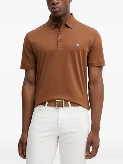 Hugo Boss Logo-plaque Polo Shirt In Brown