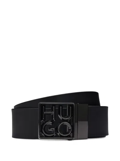 Hugo Boss Logo-plaque Reversible Leather Belt In Black
