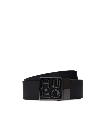 Hugo Boss Logo-plaque Reversible Leather Belt In Black