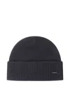 Hugo Boss Logo-plaque Ribbed Beanie Hat In Gray