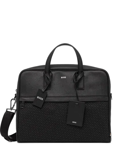 Hugo Boss Logo-plaque Top-handle Briefcase In Black