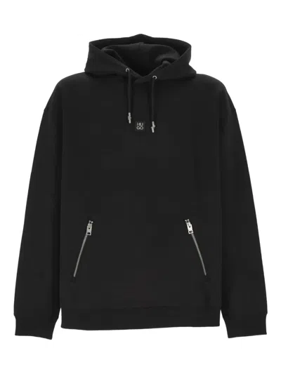 Hugo Boss Logo-plaque Zip-pocket Hoodie In Black