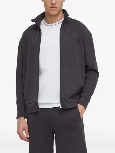 Hugo Boss Logo-plaque Zip-up Sweatshirt In Black