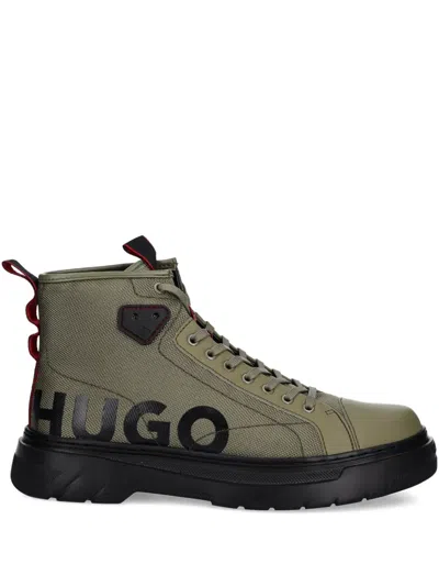 Hugo Boss Logo-print Boots In Green