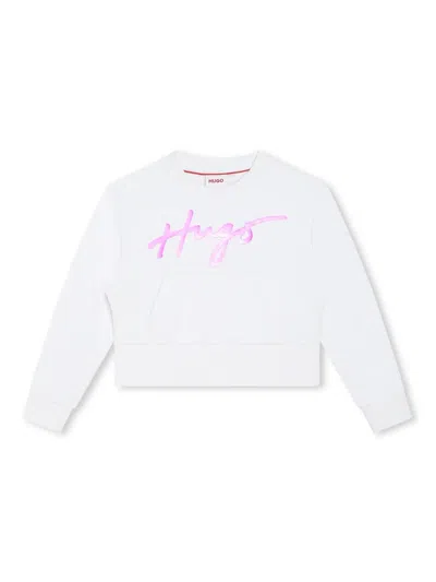 Hugo Boss Kids' Logo-print Cotton-blend Sweatshirt In 白色