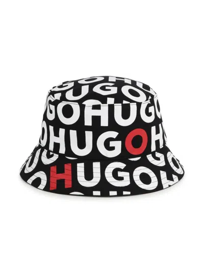 Hugo Boss Kids' Logo-print Cotton Bucket Hat In Black