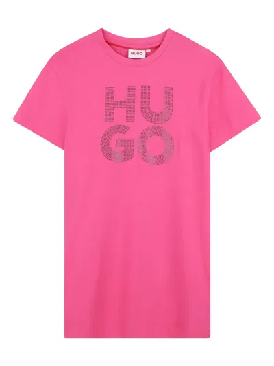 Hugo Boss Logo-print Cotton Dress In 粉色