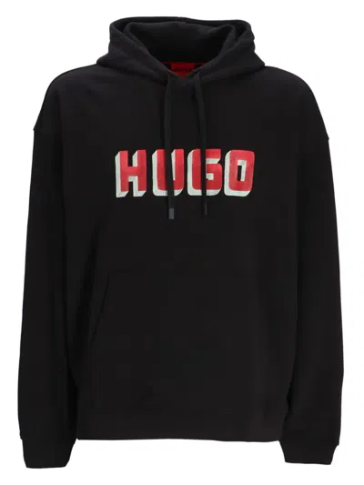 Hugo Boss Logo-print Cotton Hoodie In 黑色