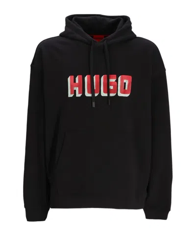 Hugo Boss Logo-print Cotton Hoodie In 黑色