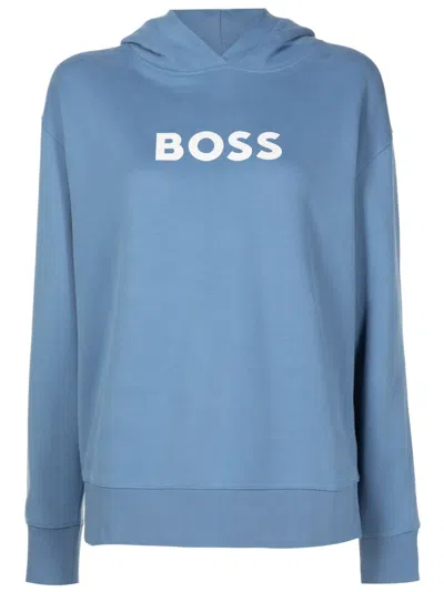 Hugo Boss Logo-print Cotton Hoodie In Blue