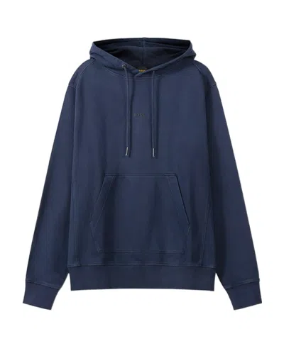 Hugo Boss Logo-print Cotton Hoodie In Blue