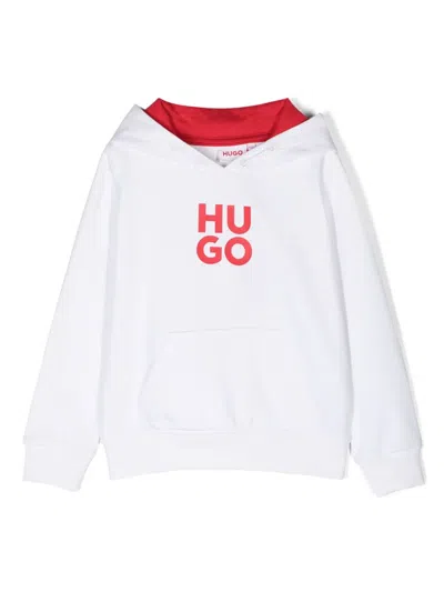 Hugo Boss Kids' Logo-print Cotton Hoodie In White