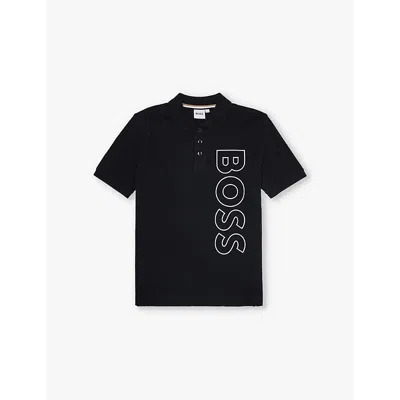 Hugo Boss Kids' Black Logo-print Cotton-jersey Polo Shirt 4-12 Y