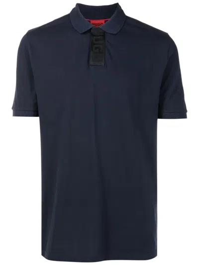 Hugo Boss Logo-print Cotton Polo Shirt In Blue