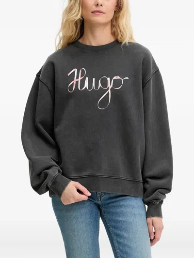 Hugo Boss Logo-print Cotton Sweatshirt In Gray