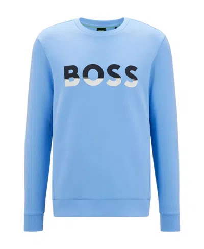 Hugo Boss Logo-print Cotton Sweatshirt In Blue