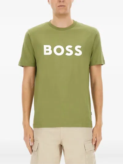 Hugo Boss Logo-print Cotton T-shirt In Green