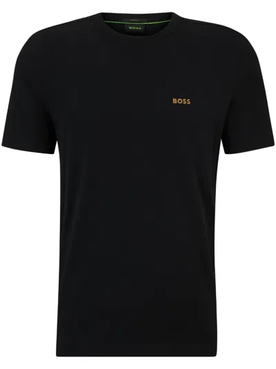 Hugo Boss Slim-fit T-shirt With Popcorn Stripe Fabric In Black