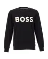 Hugo Boss Relaxed-fit Cotton-terry Sweatshirt With Rubber-print Logo In Black