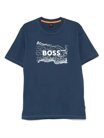 Hugo Boss Logo-print Cotton T-shirt In Blue