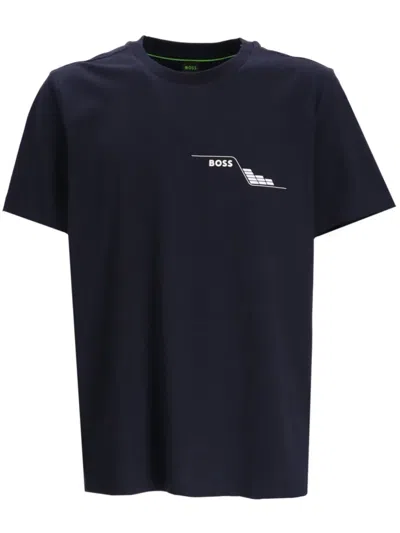 Hugo Boss Logo-print Cotton T-shirt In Blue