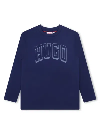 Hugo Boss Kids' Logo-print Cotton T-shirt In Blue