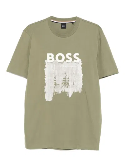 Hugo Boss Logo-print Cotton T-shirt In Green
