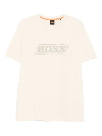 Hugo Boss Logo-print Cotton T-shirt In Neutral