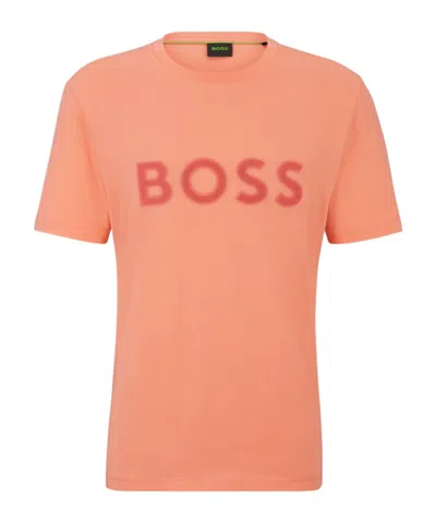 Hugo Boss Cotton-jersey Regular-fit T-shirt With Mesh Logo In Pink