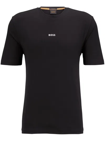 Hugo Boss Logo-print Crew-neck Cotton T-shirt In Black