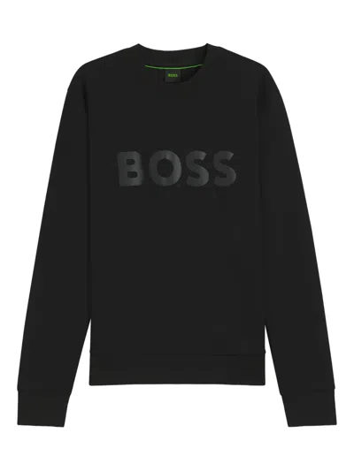 Hugo Boss Tonal-logo Sweatshirt In Stretch Cotton In Black