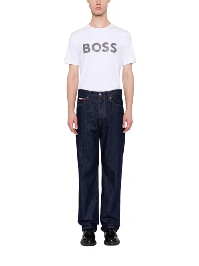 Hugo Boss Logo Print Crewneck Tee In White