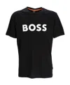 Hugo Boss Cotton-jersey T-shirt With Curved-logo Print In Black