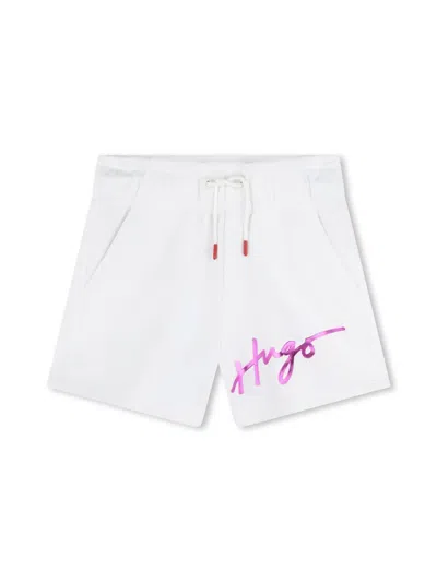 Hugo Boss Kids' Logo-print Drawstring-waist Shorts In White