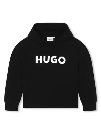 Hugo Boss Kids' Logo-print Drop-shoulder Hoodie In Black