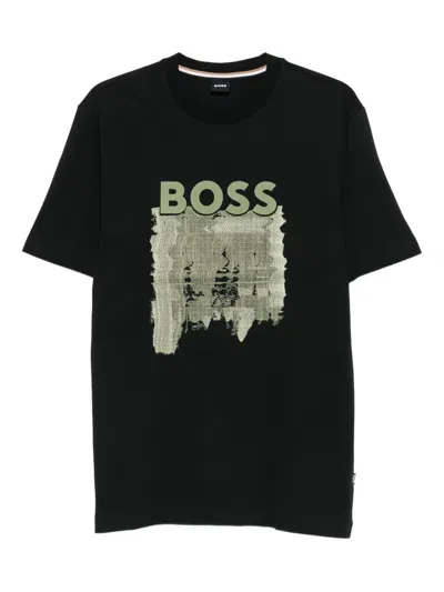 Hugo Boss Logo-print Graphic T-shirt In Black