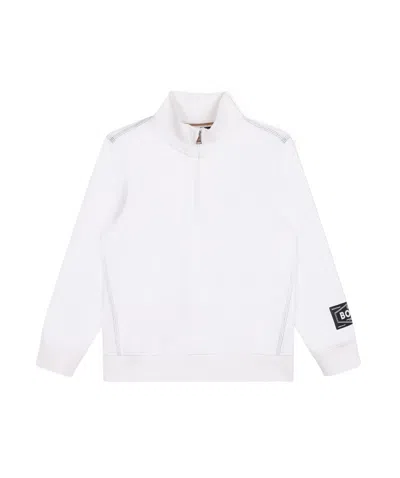 Hugo Boss Logo Print  Half-zip Sweatshirt In White