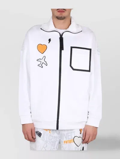 Hugo Boss Logo Print High Collar Sweatshirt With Front Pocket In White