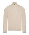 Hugo Boss Cotton-blend Zip-neck Sweater With Logo Print In Nude