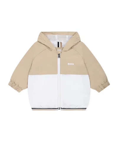 Hugo Boss Logo-print Hooded Windbreaker In Nude