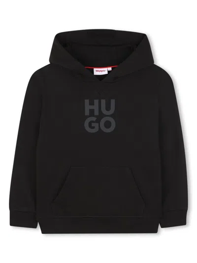Hugo Boss Kids' Rubberised-logo Hoodie In Black
